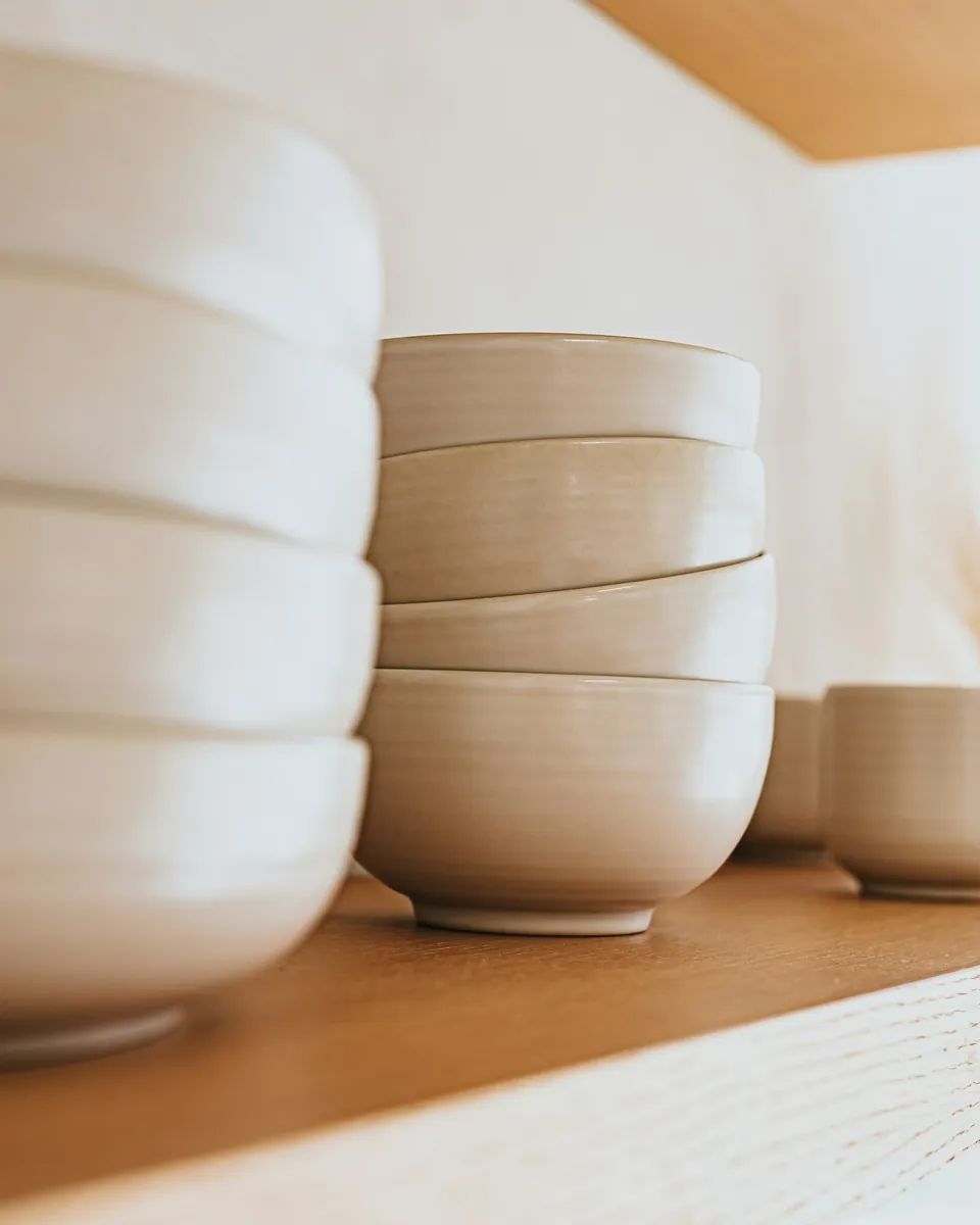 Deep stoneware ramen bowl with a wide rim